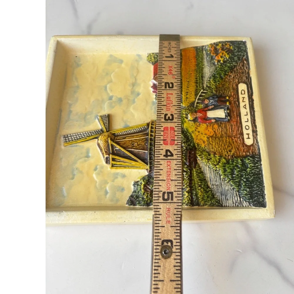 Vintage Holland 3D Relief Wall Plaque Windmill Dutch Landscape Decor Plaster
